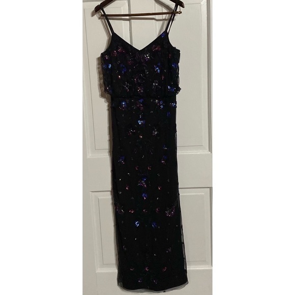 JS Collections Black Sleeveless Cami Multi Beaded Blouson Formal Gown Size 12 - Picture 7 of 10